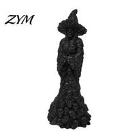 Decorative Witch Figurine Skeleton Resin Figurine, LED Light Up Gothic Statue, Spooky Handcrafted Statue Dark Fantasy Ornament for Desk, Shelf, Mantel Battery