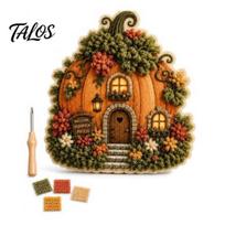 Educational Art Activity for Adults 3D House Theme Fabric Punch Needle Kit Beginners & Adults, Complete DIY Decorative Fantasy Home Ornament C