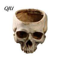 Succulents Flower Pot Skull Planter, Resin Head Pot, Halloween Candy Bowl, Spooky Niche Holiday Presents Gothic Decoration for Tabletop Home