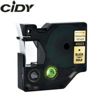 Su DYMO D1 suderinama juostelė CIDY 45023 12 mm auksinės spalvos juostelė juodas tekstas