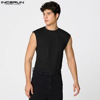 INCERUN Men's O-neck Sleeveless Casual Sport Gym Slim Tank Tops L juoda