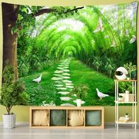 Metasequoia krūmų gobelenas sienai Kabinamas tropinių augalų miškas Boho psichodelinė raganystė mistinis namų dekoras 95x70cm green