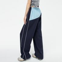 Sport Pants for Women In Summer Contrasting Color Splicing Thin Quick-drying Overalls Loose Design Wide-leg Pants M