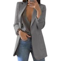 Long Sleeve Big Pockets Mid-Length Suit Jacket Office Work Lapel Open Stitch Cardigan Blazer Outerwear 2XL
