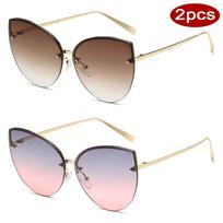 Protective Glasses 2pcs Frameless Large Cat Eye Sunglasses Gradient Lens Sun Glasses Metal Frame Eyeglasses Women Shades UV400