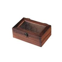 Jewelry Storage Box with Buckle And Flip-Top Lid Case Wood Retro Design Dustproof Organizer for Small Sundries S A
