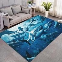 Shark Group Crystal Rug, 800gsm Velvet Polyester, Non Slip Carpet, Realistic Underwater Scene, Bold Living Room Bedroom Decor 50x80cm