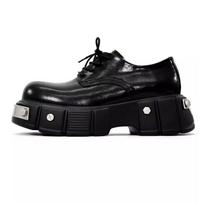 Edgy Platform Derby Shoes, Iron - Head Metal Rivet Chunky Heels, Unisex Cleanfit Trendy Footwear 35 black