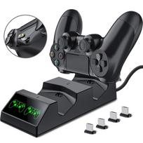 PS4 Controller Charger Charging Dock Station with 4 Micro USB Charging Dongles Dual Charging Dock for Playstation 4 PS4 Slim Pro juoda