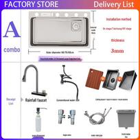 Feiyu Waterfall Large Stainless Steel Kitchen Sink with Knife Holder 68x45cm