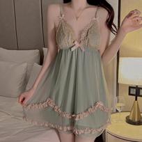 Sweet Girls Robe Dress Set Women Winter Sexy Mesh Lace Dress with Padded Deep V Backless Dress Robe Set of 2 XL gray