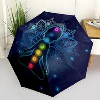 Chakra Meditation Lotus Mandala Art Print Poster Wall Decor Umbrella, Portable 3 Fold Compact Umbrella for Men & Women,S179