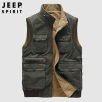 JEEP SPIRIT Men's Reversible Multi-Pocket Outdoor Fishing Vest 4XL
