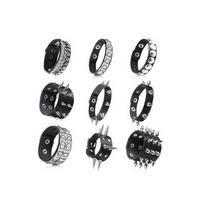 9Pcs Punk Rock Wide Cuff Bracelets Multi Layer Leather With Metal Studs Adjustable Unisex For Daily Wear 1