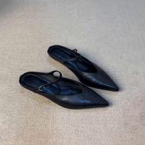 Sheepskin version~ New pointed thick-soled bag head half slippers French retro one-word buckle strap fashionable light mouth Mueller shoes 35