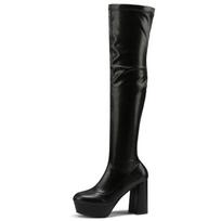 Platform Thigh High Boots For Women Elastic Leather Party Shoes Lady Block Heels Over the Knee Boots Black Winter Long Shoes 34