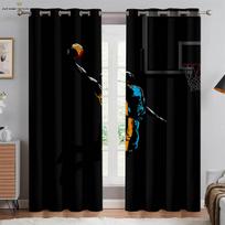 Nice Machine Washable Basketball Print Drapes, Bedroom,Space Living Room, Kitchen,Area Club, Dormitory, Decorative, 2 Pcs W70X185H(CM)X2PCS&Grommet Top white