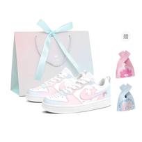 Nike Court Borough Low Cherry Blossom First Love Cushioning, Wear Resistant Low top Skateboard Shoes Women's Pink Blue BQ5448-100(Team675-  ) 35.5