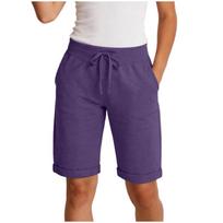 Women’s Drawstring Waist Bermuda Shorts with Pockets Casual Loose Fit Rolled Hem Knee Length Soft Knit Fabric XL