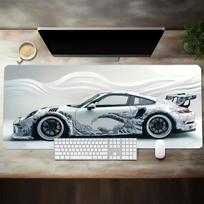 Large White Sports Car Design Gaming Mouse Pad AntiSlip Rubber Base Extended Desk Mat for Gamer Office Computer Long Table Mats 900x400x2mm