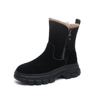 Snow boots women's new winter thick cotton warm short boots casual velvet outdoor cotton boots leather high-top women's shoes 35