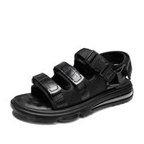 Italian Men Casual Leather Sandals2025New Breathable Waterproof Beach Shoe Outdoor Non-slip Thick-soled Sandals Minimalist Shoes 38 juoda