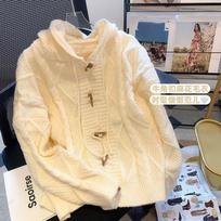 Lazy Horn Button Knitted Jacket Women's Autumn Winter New Warm Soft Waxy Loose Retro Niche Sweater Cardigan S