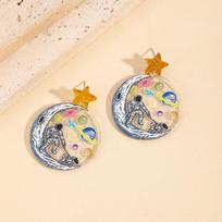 Creative Cartoon Astronaut Moon Landing Planet Stud Earrings Female Niche Design Sense Earrings Acrylic Cute Fashion Earrings