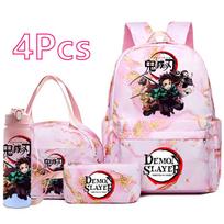 4 vnt./rinkinys Anime Demon Slayer spausdintas kuprinė, rankinė, pieštukinė, 750 ml vandens buteliukas paaugliui berniukui, mergaitei, mokyklinė kuprinė, didelės talpos, atspari vandeniui, knygų krepšys