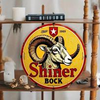 Vintage Shiner Bock Beer Ram Head Metal Sign Retro Round Tin Plaque for Home Bar Man Cave Wall Decor 8x8 Inch