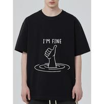 Black T Shirt I M Fine Thumbs Up in Water Print Casual Streetwear for Men and Women S juoda