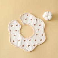 Ins-Style Korean Baby Bibs: Pure Cotton Gauze, Waterproof, Rotatable Petal Design for Infants and Toddlers white