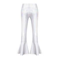 Girls Fashion Bell Bottom Pants Bronzing Cloth High Waist Elastic Waistband Ruffle Hem Long Trousers for School Performance 7-8 Years