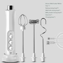 Electric Milk Frother Foam Maker Handheld Foamer High Speeds Drink Mixer Coffee Frothing Wand 3 In 1 Portable Rechargeable balta