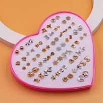 36 Pairs Pink Heart Gift Box - Assorted Styles Exquisite Plastic Stud Earrings Random Mix, May Differ from Image