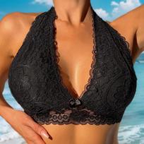 Women Sexy Lace Halter Wireless Push Up Gathering Bra Underwear S