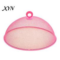 Picnic Food Cover Round Metal Cover, Fine Mesh Protector, Heavy Duty Cake Dome with Handle, Dustproof Net Tent for Outdoor BBQ Lightweight Small raudona