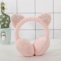 Korean Style Sequin Cat Ear Plush Winter Ear Muffs for Kids rožinė