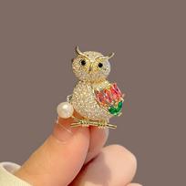 Colorful Cubic Zircon Owl Bird Brooches for Women Korea Trendy Gold Color Banquet Rhinestone Animal Lapel Pins Weddings Gifts KTJ