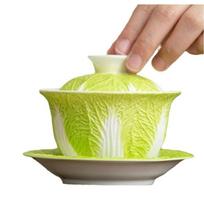 Avienos riebalų nefrito porcelianas Bai Cai Gaiwan Baltas keraminis arbatos rinkinys Kūrybingas namų naudojimui Kopūsto dizaino Kung Fu virimo puodelis su dangteliu <200ml yellow