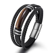 Tigro akies akmens daugiasluoksnė pintos odos virvės vyriška apyrankė, bangle, nerūdijančio plieno papuošalų aksesuaras 21cm black