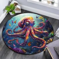 Colorful Octopus Round Area Rug,Carpet Rug for Living Room Bedroom Sofa Playroom Decor,Non-slip Floor Mat 80cmx80cm