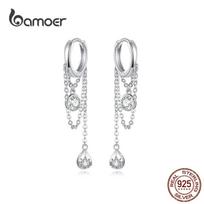 Bamoer Waterdrop Round Geometric Chain Dangle Earrings For Stylish Jewelry Women Sterling  Color Female Stylish Orecchini Sce638Geometric Chain white