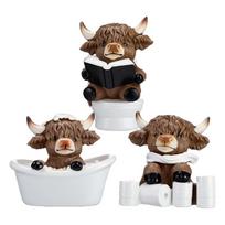 Pack of 3 Resin Bathtub Toilet High Land Cow Figurines Ornaments for Living Room Office Bathroom Decors Calf Lover Gift 1