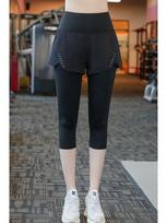 Women's Plus Size Quick-Dry Elastic Yoga Pants, Fake Two-Piece, Spring/Summer 200 Jin, Long Running Sports Pants 2XL