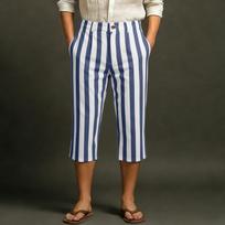 Men's sports and casual striped cropped pants with elastic waist straight leg L