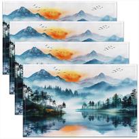 Mountain Lake Placemats Set of 4 18 x12  Kids Blue Tree Table Place Mats Boys Girls Lakeside Sunset Placemat 4pcs-12x18"
