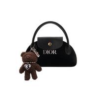 DIOR [Customized Cosmetic Bag] Canvas Latte Bear Simple Elegant Daily Versatile Portable Black Handbag Storage