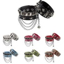European & American Multi-Layer Leather Wide Bracelet with Skull Rivets - Punk Street Dance Jewelry