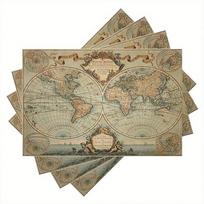 Set of 4 Placemats Featuring Vintage Map Art, Measuring 12X18 Inches, Suitable for Kitchen And Dining Room Decor, Home Decoration, Family Dinner Table 4PCS